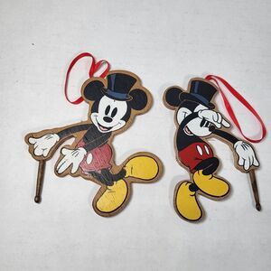 Set of 2 Mickey Mouse Double Two Sided Wooden Christmas Ornaments Music Band‎